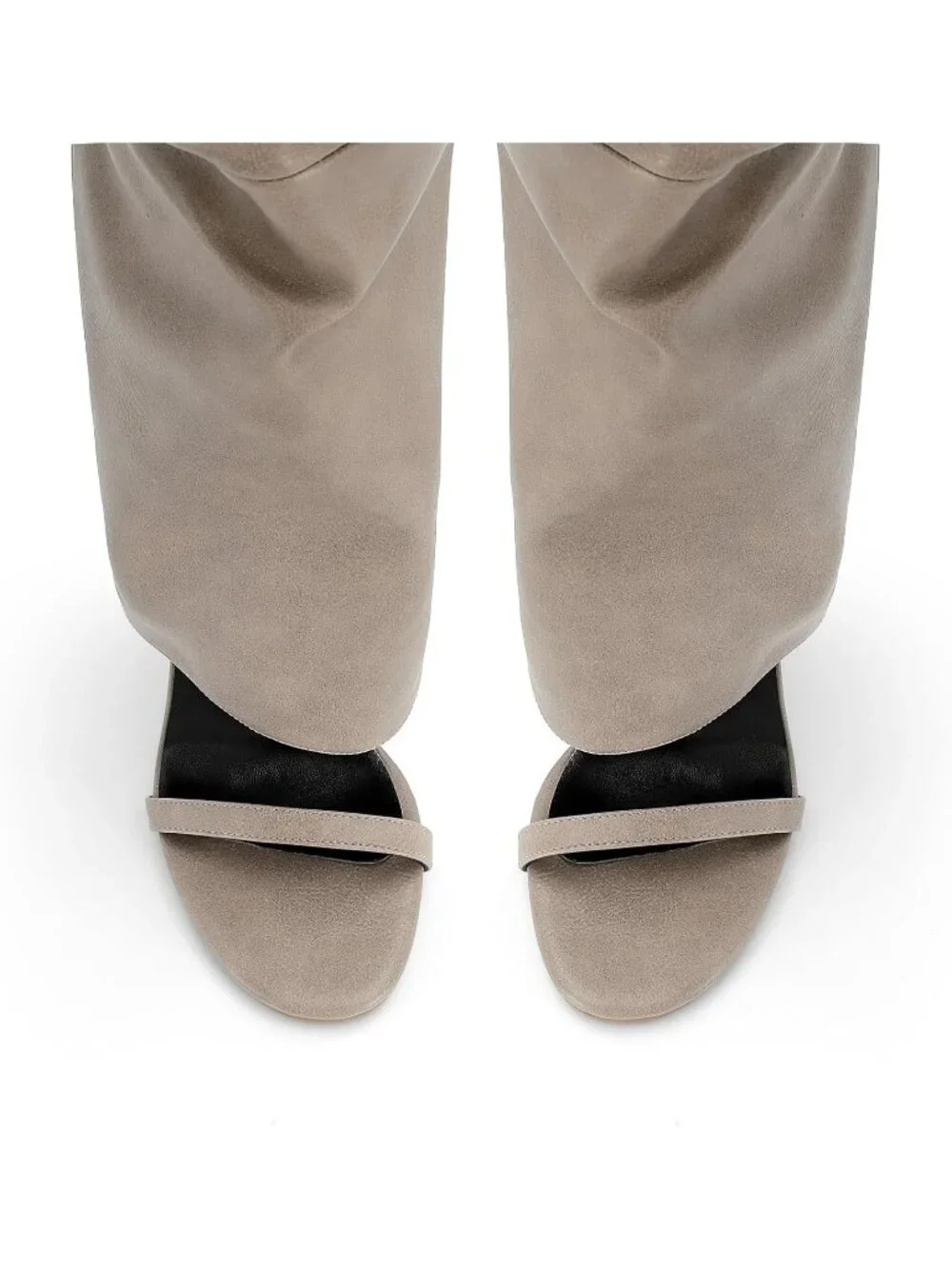 Women's Gray Slouchy Knee High Boots Open Toe High Heel Sandals Boots Pull On